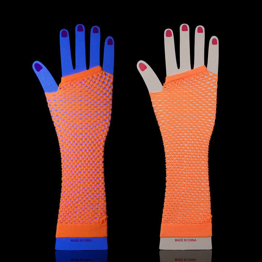 Long UV Neon Fishnet Gloves