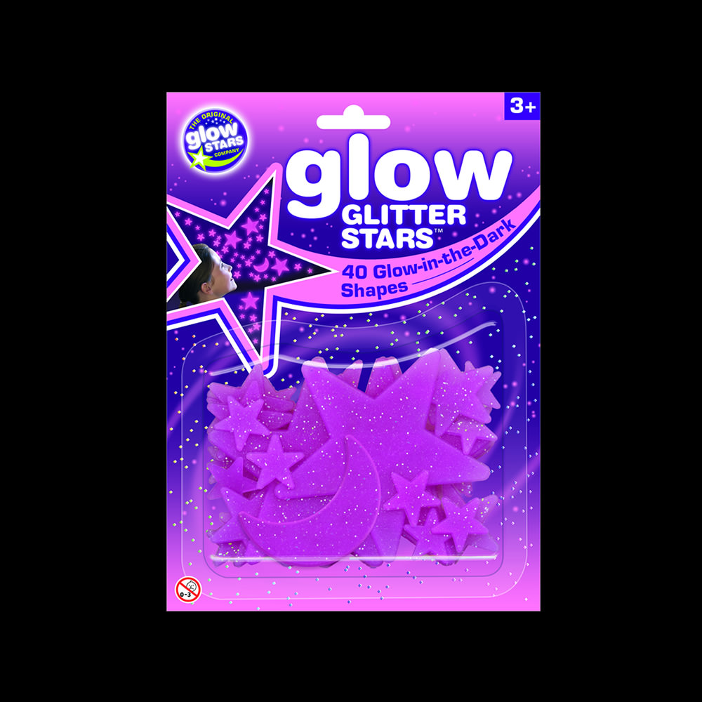 glow glitter stars pink